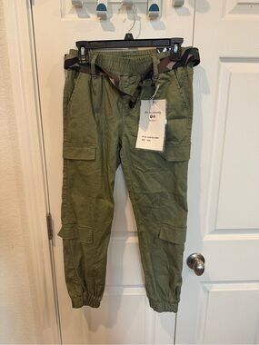 VIP Olive Green Cargo Jogger Pants with Camo‎ Belt